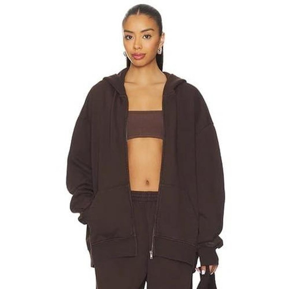 Skims Boyfriend Fleece Boxy Zip Up Hoodie Jacket Espresso Brown